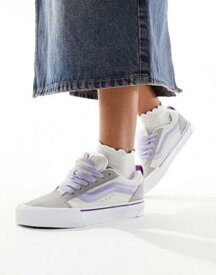 バンズ Vans Knu Skool trainers with purple laces in grey and white レディース