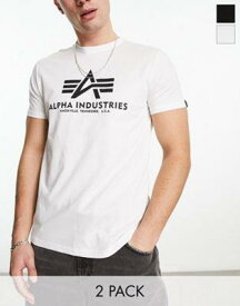 アルファインダストリーズ Alpha Industries 2 pack logo basic t-shirt in black/white メンズ