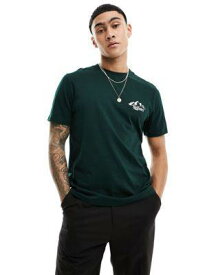 エイソス ASOS DESIGN t-shirt in dark green with chest mountain print メンズ