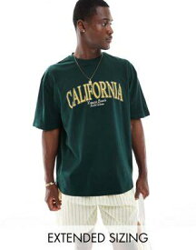 エイソス ASOS DESIGN oversized t-shirt in dark green with California city print メンズ