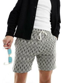 エイソス ASOS DESIGN slim shorts in beige and black texture メンズ