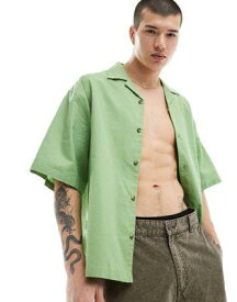 エイソス ASOS DESIGN boxy oversized linen blend shirt with revere collar in green メンズ