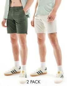 エイソス ASOS DESIGN 2 pack slim stretch chino shorts in khaki and stone save メンズ