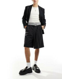 エイソス ASOS DESIGN smart longline shorts with double waistband in charcoal メンズ