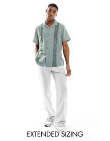 エイソス ASOS DESIGN short sleeve relaxed revere collar texture shirt in green メンズ
