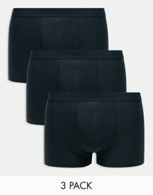 エイソス ASOS DESIGN 3 pack trunks in black cotton メンズ