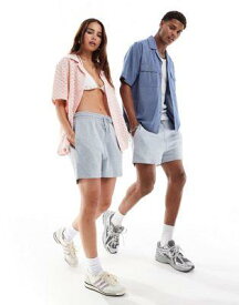 エイソス ASOS DESIGN unisex shorter length slim shorts in washed blue ユニセックス