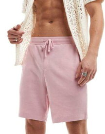 エイソス ASOS DESIGN slim waffle shorts in pink メンズ