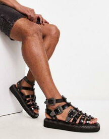 エイソス ASOS DESIGN chunky gladiator sandals in black leather with western detailing メンズ