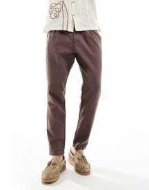 エイソス ASOS DESIGN wide pleated linen chino trousers in brown メンズ