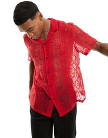 エイソス ASOS DESIGN relaxed fit revere shirt in red snake burnout メンズ