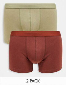 エイソス ASOS DESIGN 2 pack trunks in khaki and burgundy メンズ