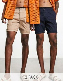 エイソス ASOS DESIGN 2 pack skinny chino shorts in mid length in stone & navy save メンズ