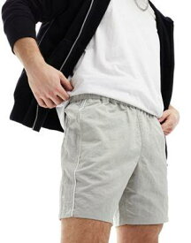 エイソス ASOS DESIGN slim nylon shorts with piping detail in stone メンズ