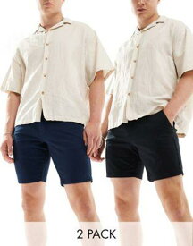 エイソス ASOS DESIGN 2 pack skinny chino shorts in black and navy save メンズ
