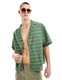 エイソス ASOS DESIGN short sleeve boxy oversized revere collar broderie shirt in dark green メンズ