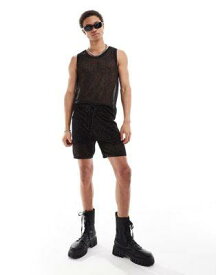 エイソス ASOS DESIGN co-ord knitted shorts in black metallic mesh メンズ
