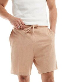 エイソス ASOS DESIGN slim waffle shorts in tan メンズ