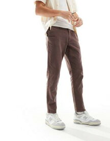 エイソス ASOS DESIGN tapered linen chino trousers in brown メンズ