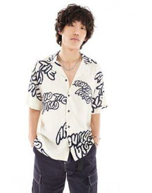 ドクターデニム Dr Denim Madi short sleeve relaxed fit summer shirt with navy graphics in ecru exclusive to ASOS メンズ