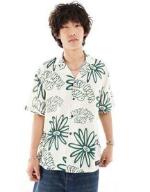 ドクターデニム Dr Denim Madi short sleeve relaxed fit summer shirt in green resort print ecru メンズ