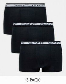 Gant ガント GANT 3 pack trunks with logo waistband in black メンズ