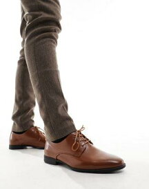 ルック New Look plain formal derby in brown メンズ