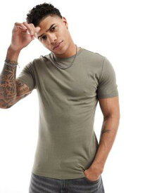 ルック New Look muscle fit t-shirt in dark khaki メンズ