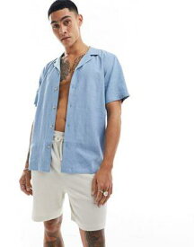 ルック New Look short sleeved linen blend shirt in light blue メンズ