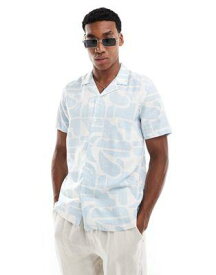ルック New Look short sleeved abstract linen blend shirt in light blue メンズ