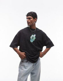 トップマン Topman extreme oversized fit t-shirt with front and back blurred floral print in washed black メンズ