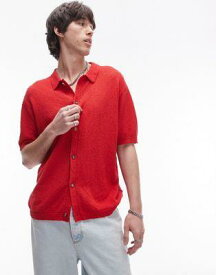 トップマン Topman relaxed fit knitted textured button through shirt in red メンズ