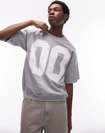 トップマン Topman oversized fit short sleeve sweatshirt with number print in grey marl メンズ