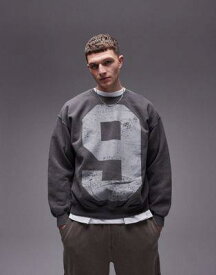 トップマン Topman oversized fit sweatshirt with 95 front and back print in washed black メンズ