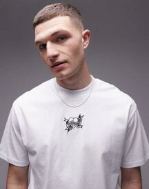 トップマン Topman extreme oversized fit t-shirt with tattoo heart and word embroidery in white メンズ