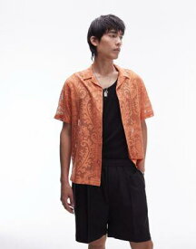トップマン Topman short sleeve relaxed burn out shirt in orange メンズ