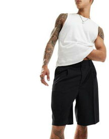 ウイークデイ Weekday Uno loose fit tailored shorts in black メンズ
