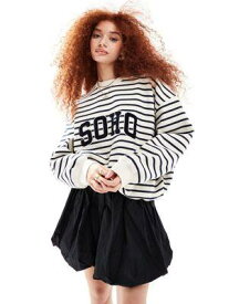 4th & Reckless boucle Soho logo sweatshirt in cream and navy stripe レディース