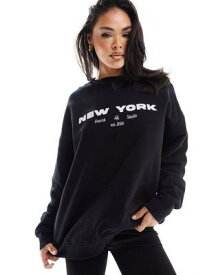 4th & Reckless Asha lounge New York embroidered sweatshirt in washed black レディース