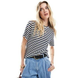 アンドアザーストーリーズ & Other Stories linen blend relaxed short sleeve t-shirt in blue and white stripes レディース
