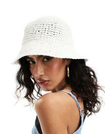 エイソス ASOS DESIGN straw crochet bucket hat in white レディース