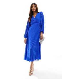 エイソス ASOS DESIGN pleated dobby chiffon wrap button detail maxi dress in cobalt レディース