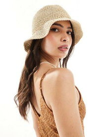 エイソス ASOS DESIGN straw crochet bucket hat in natural レディース