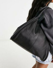 エイソス ASOS DESIGN leather tote bag with tubular piping in black レディース