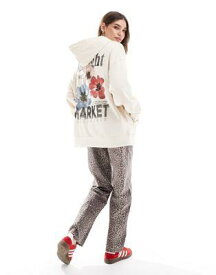 エイソス ASOS DESIGN oversized hoodie with flower market graphic in cream レディース