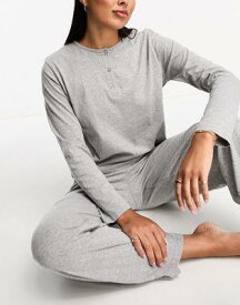 エイソス ASOS DESIGN mix & match cotton long sleeve henley pyjama top in grey marl レディース
