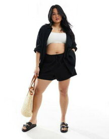 エイソス ASOS DESIGN Curve pull on short with linen in black レディース