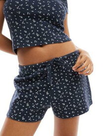 エイソス ASOS DESIGN textured short co-ord in navy ditsy print レディース