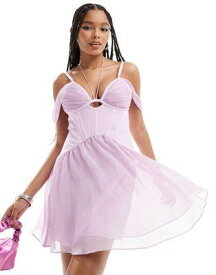 エイソス ASOS DESIGN chiffon mini dress with satin corset detail in lilac レディース