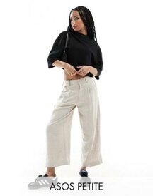 ASOS Petite エイソス ASOS DESIGN Petite dad culotte with linen in natural レディース